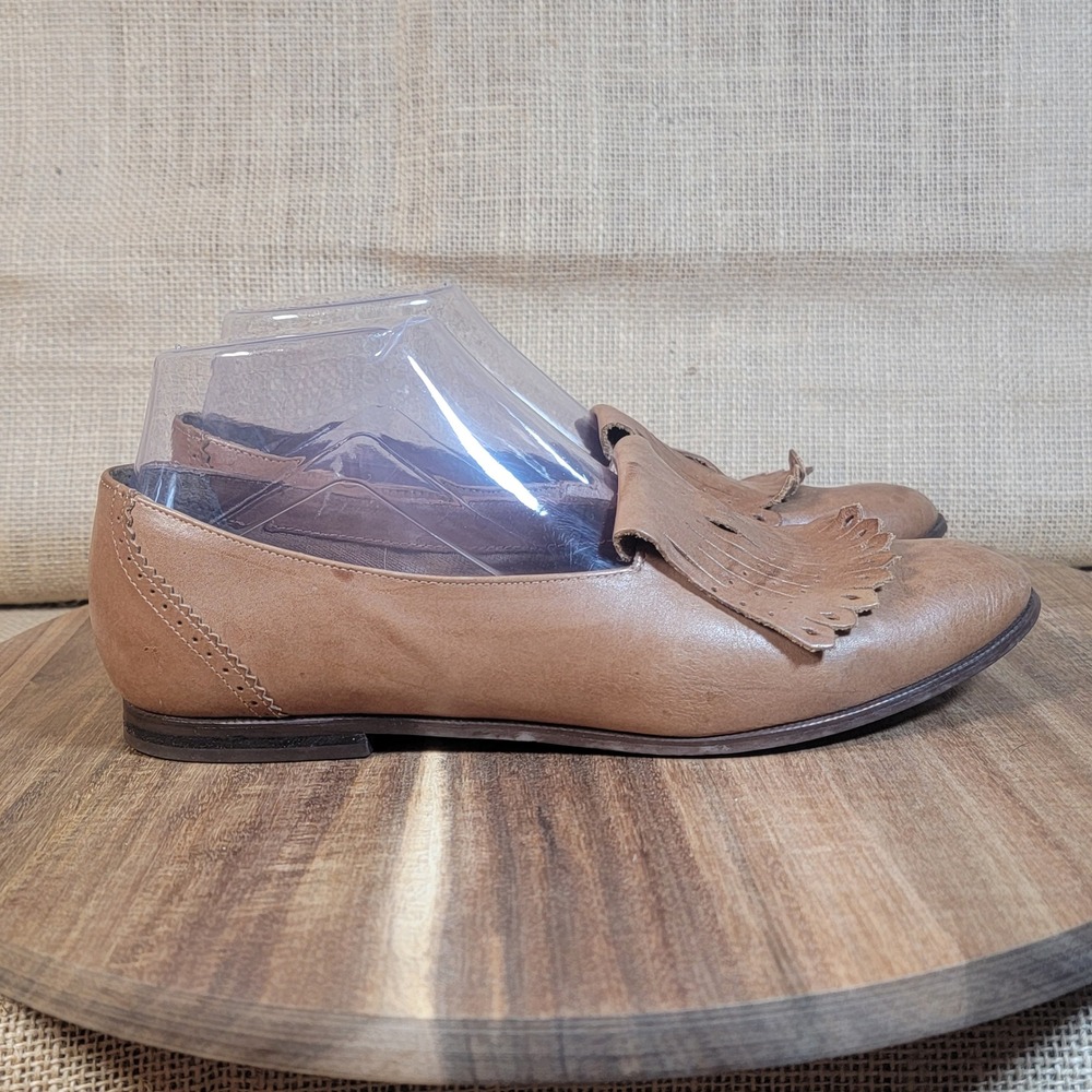 9 West Women's Loafers‎ Brown Leather Slip On Flats Fringe Detail Size 7 M